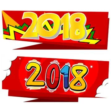 Creative happy new year 2018 design card on comic book background. Vector ill 스톡 일러스트