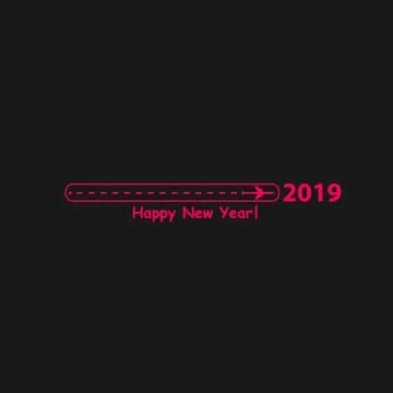 Creative happy new year 2019 design with Progress loading bar with airplane is Stock Illustration