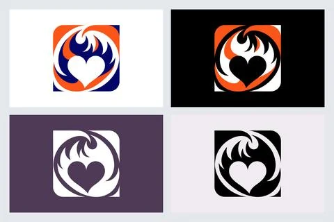 Creative Heart Fire Logo Icon Design Set Stock Illustration