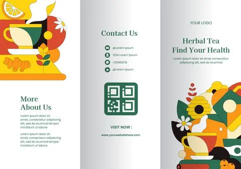Creative Herbal Tea Brochure Flat Cartoon Hand Drawn Background Illustration Illustrazione stock