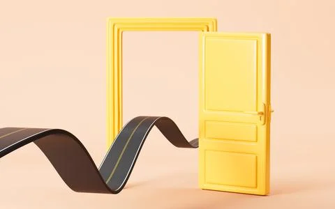 Creative highway though the opening door, 3d rendering. Stock Illustration