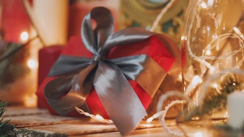 Creative hobby. Gift wrapping. Packaging modern christmas present boxes in Stock Footage 101744828