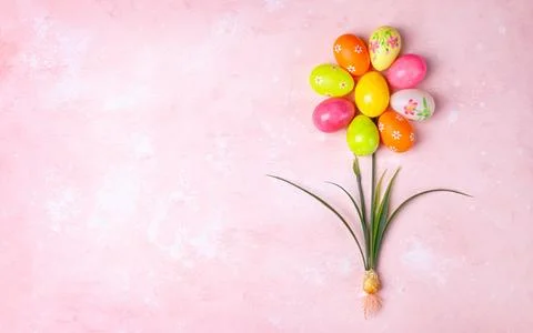 Creative holiday concept with easter eggs in shape of flower Stock Photos