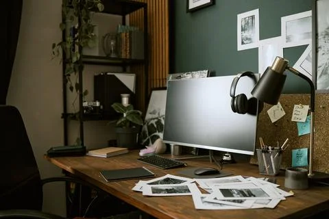 Creative Home Office Desk Setup for Remote Digital Work Stock Photos