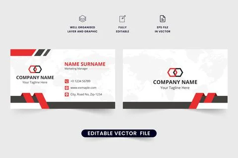Creative horizontal visiting card template vector with dark and red colors. P Stock Illustration