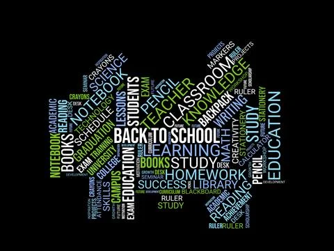 Creative house shaped back to school word cloud on dark background symboliz.. Stock Illustration