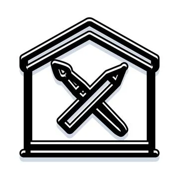 Creative house studio icon with art tools Stock Illustration