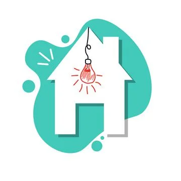 Creative house top view with burning light bulb, Energy saving concept, eco Stock Illustration