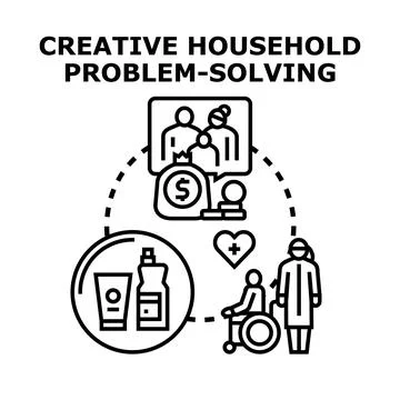 Creative household problem solving planning financial care chores Stock Illustration