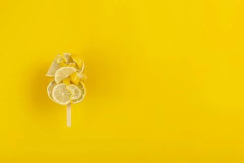 Creative ice cream made from lemon. Refreshing bright summer dessert concept Stock Photos