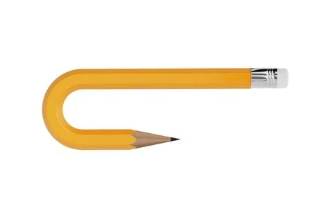 Creative Idea, and Imagination Concept. Yellow Bended Pencil. 3d Rendering 스톡 일러스트
