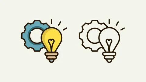 Creative Idea and Innovation Gear Icon Set in Outline and Color Styles Stockillustratie