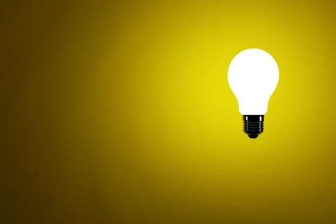 Creative idea and innovation light bulb light on yellow background realistic Stock Illustration