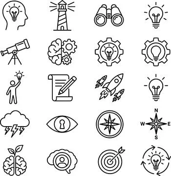 Creative Idea and Innovation Line Icons Set for Business and Education. Stock Illustration