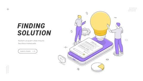 Creative idea and problem-solving isometric banner template. Vector illustrat Stock Illustration