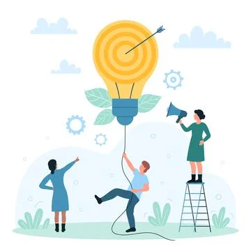 Creative idea and solution in entrepreneurship, tiny people holding rope to Illustration