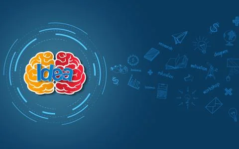 Creative idea concept. brain icon. isolated background blue. business finance Stock Illustration