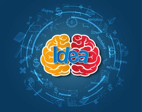 Creative idea concept. brain icon. isolated background blue. business finance Illustrazione stock