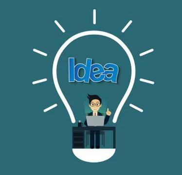 Creative idea concept. businessman in workspace sit at the desks with noteboo Stock Illustration