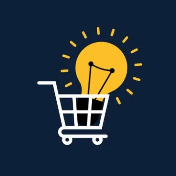 Creative idea concept flat design. Light bulb in shopping cart Stock Illustration