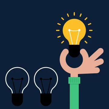 Creative idea concept flat design. Hand holding light bulb Illustrazione stock