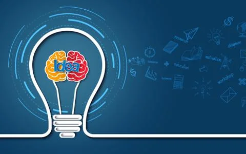 Creative idea concept. light bulb brain colorful icon. isolated background bl イラスト素材