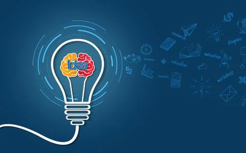 Creative idea concept. light bulb brain colorful icon. isolated background bl Stock Illustration