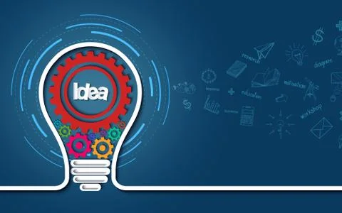 Creative idea concept. light bulb gear colorful icon. isolated background blu Stock Illustration