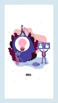 Creative idea concept. Light bulb with power plug in human head. Vector web site 库存插图