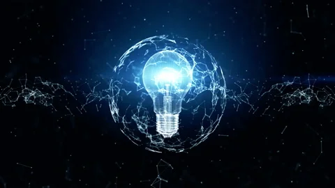 Creative idea concept, Technology digital data network connection with lamp Stock Footage 160886010