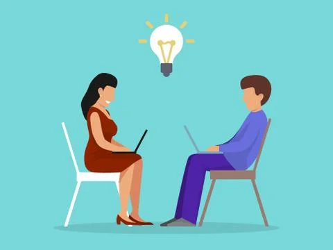 Creative idea concept of two peoplw sitting with laptop and brainstorming energy Ilustração Stock