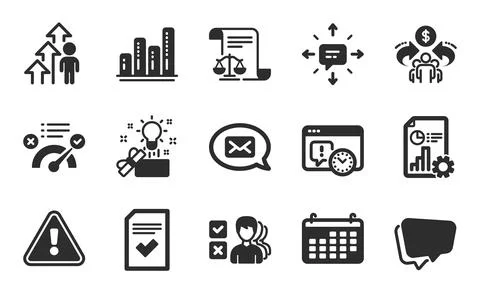Creative idea, Correct answer and Employee result icons set. Report, Speech Stock Illustration