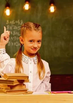 Creative idea. creative idea of little kid in school. girl has creative idea Stock Photos