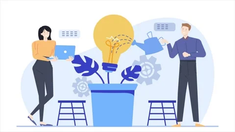 Creative idea development concept with people grow knowledge tree with bright Stock Footage 278635753