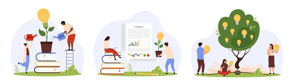 Creative idea development, education and data research, inspiration of study set Stock-Illustration