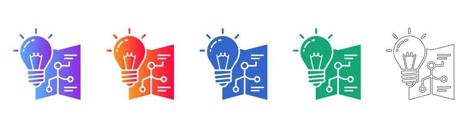 Creative Idea Development Icons Set in Gradient and Outline Styles Stock Illustration