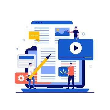 Creative idea, digital portfolio online design concepts with character. Des.. Stock Illustration