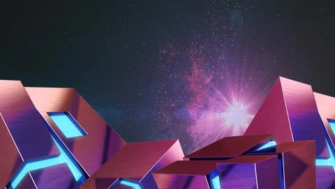 Creative idea. futuristic Geometric Shape Background and Architecture digital Stock Illustration