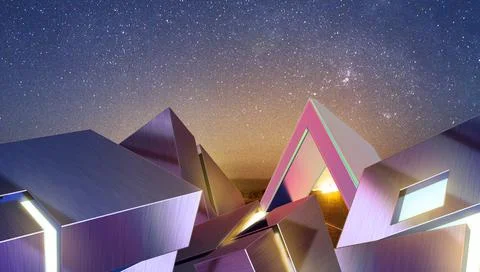 Creative idea. futuristic Geometric Shape Background and Architecture digital Stock Illustration