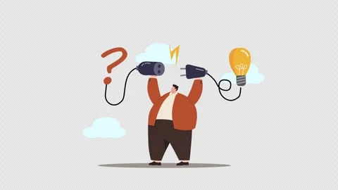 Creative Idea Generation and Problem Solving Concept with Man Connecting Plugs Stock Footage 344534580