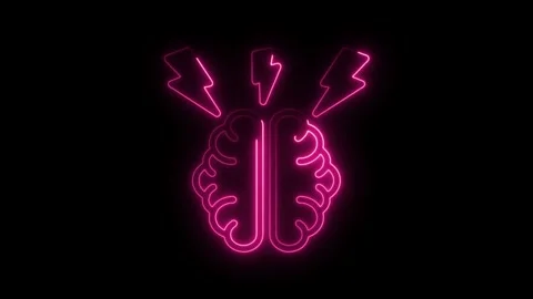 Creative idea generation with neon brain and lightning bolts on a black bac.. Stock Footage 314650638