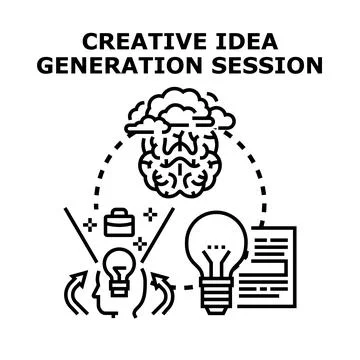 Creative idea generation process and brainstorming session 库存插图