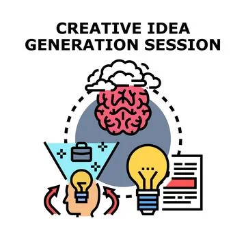 Creative idea generation process and brainstorming session 库存插图