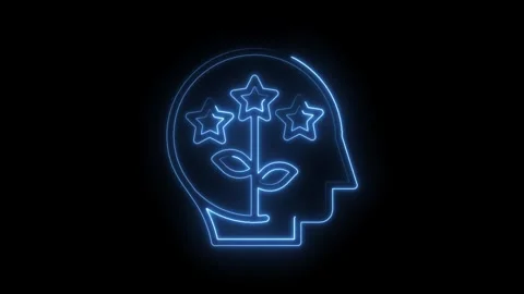 Creative idea generation process inside human head neon glowing outline with Stock Footage 322962076