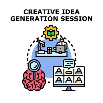 Creative idea generation session combining brainstorming and collaboration Stock Illustration