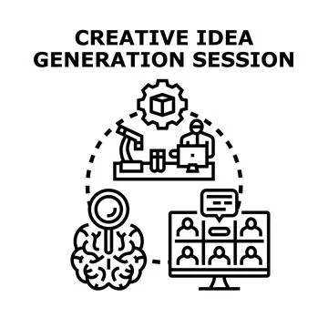 Creative idea generation session combining brainstorming and collaboration Stock Illustration