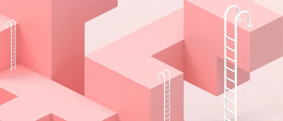 Creative idea. Geometric concepts with ladders of success and alternative Stock Illustration