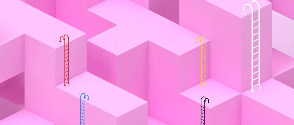 Creative idea. Geometric concepts with ladders of success and different choices Stock Illustration