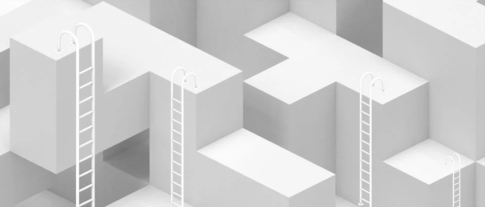Creative idea. Geometric concepts with ladders of success with different Stock Illustration