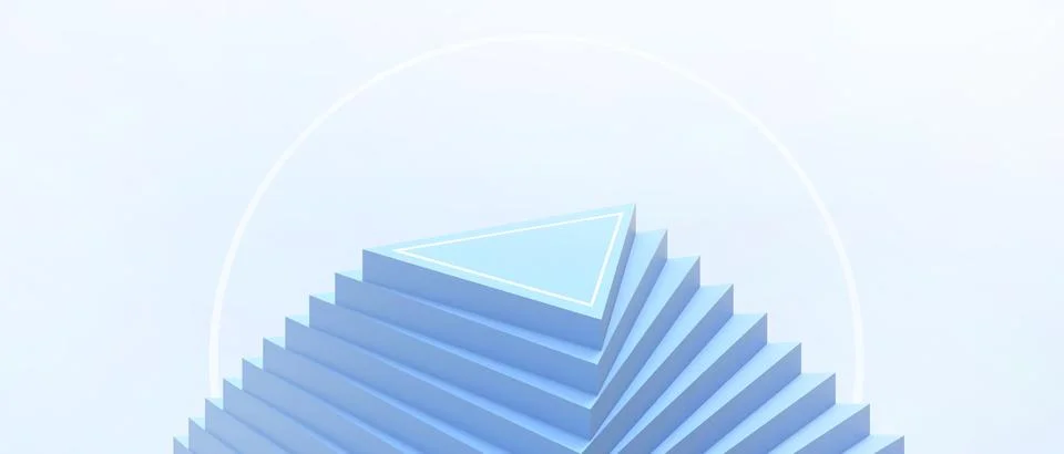 Creative idea Geometric shapes Triangular podium and ladder of success on blue Illustrazione stock